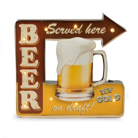 BEY BERK INTERNATIONAL Bey-Berk International WD502 Beer Served Here LED Lighted Metal Sign - Red; Yellow & Brown WD502